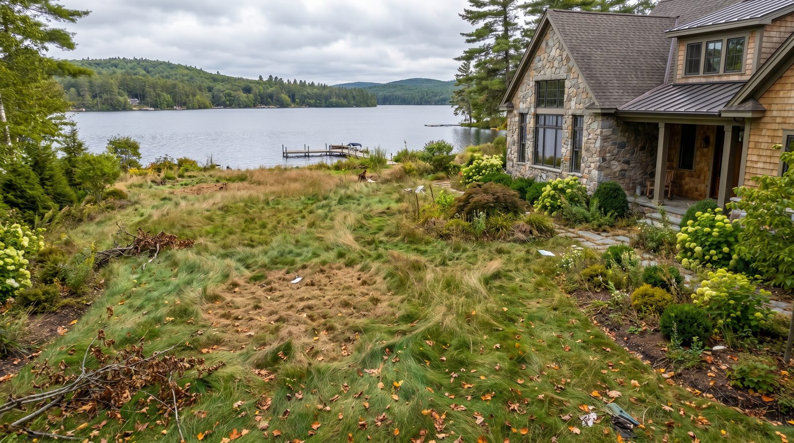 Overgrown lawn before lawn care
