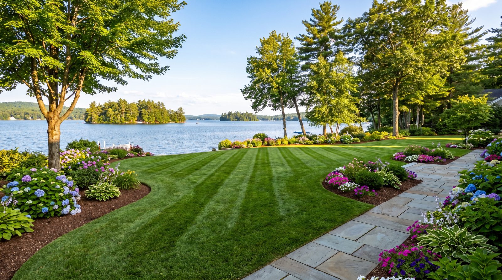 Beautifully landscaped lakefront lawn in Wolfeboro NH