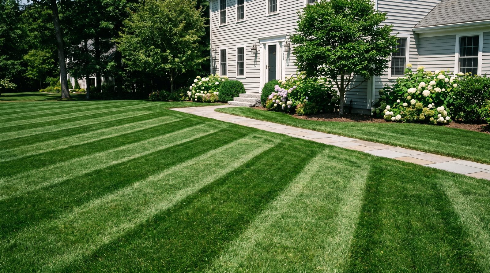 Weekly lawn mowing with crisp stripes in the Lakes Region NH
